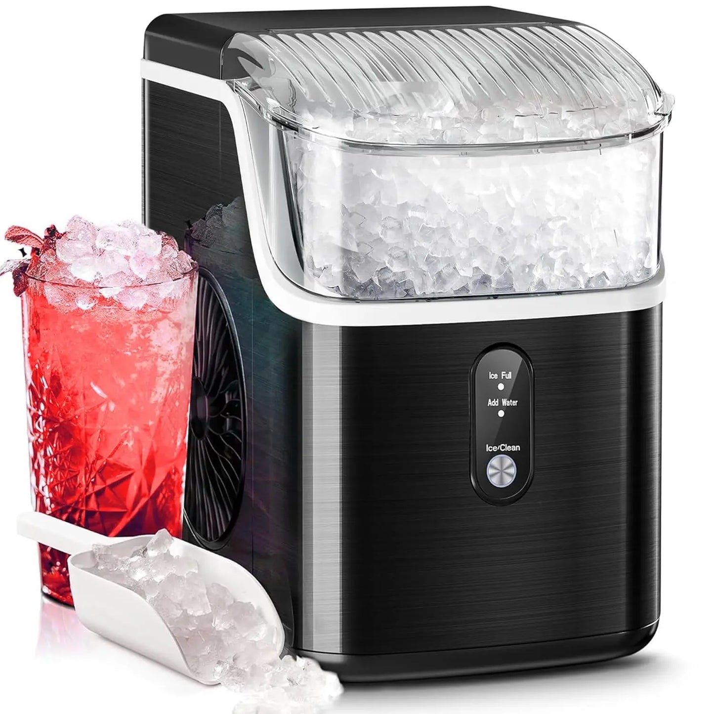 Self Cleaning Ice Machine with Scoop & Basket, Makes 35lbs. of Chewable Nugget Ice Per Day