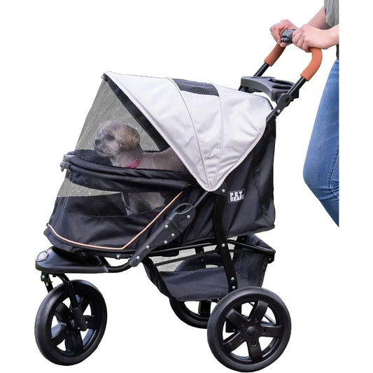 Pet Stroller for Cats & Dogs, Zipper Less Entry, Easy One-Hand Fold Mechanism, Removable Liner, Quick-Lock Rear Foot Brake