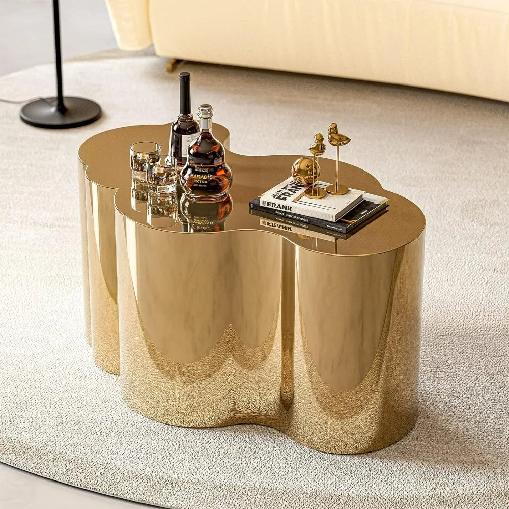 Small Cloud Design Gold Stainless Steel Coffee Table, Durable & Sleek Finish Accent Table