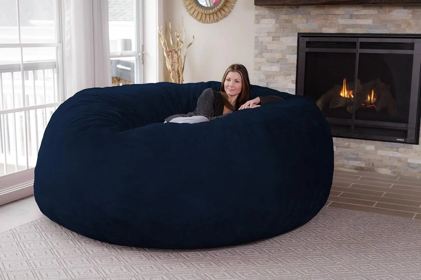 Giant 8' Memory Foam Furniture Beanbag with Removable/Washable Soft Micro Fiber Cover & Child Safety Zipper