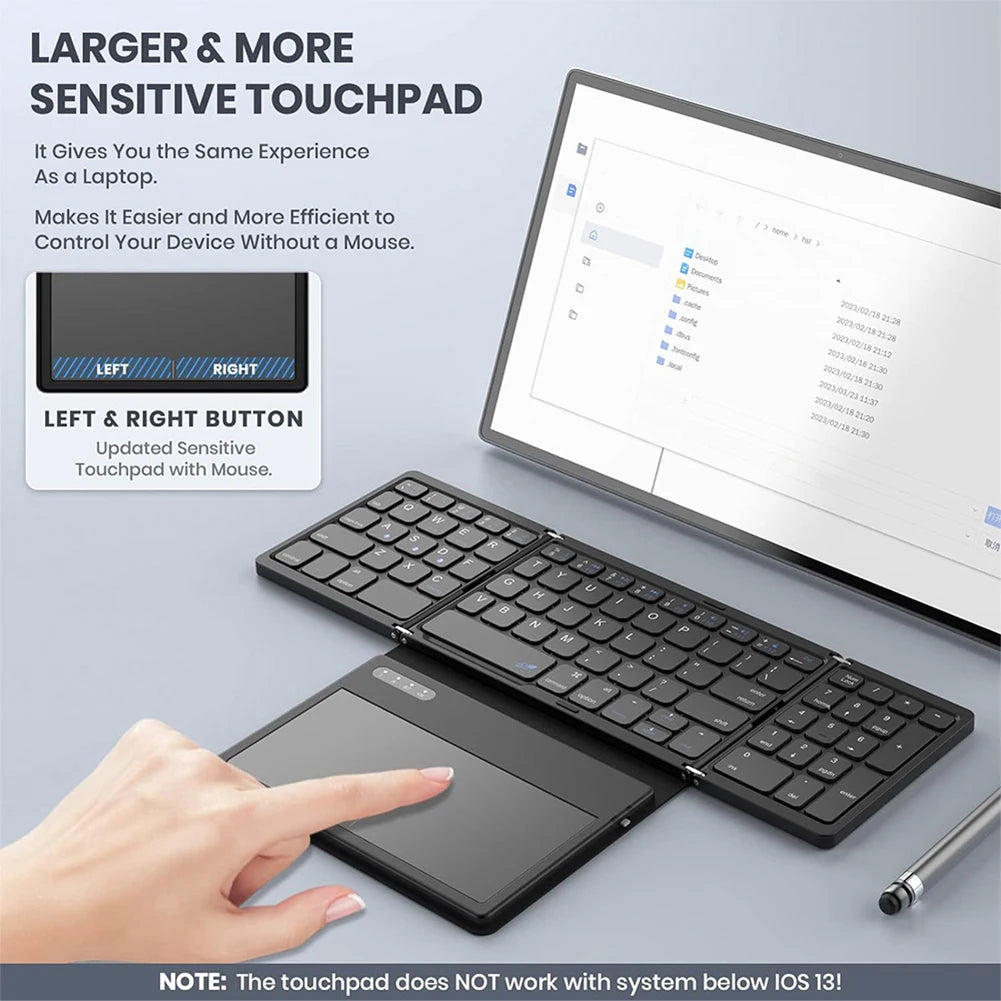 Foldable Bluetooth-Compatible Keyboard with Large Touchpad, Quadruple Folding Portable Travel Keyboard for Android, IOS, Windows