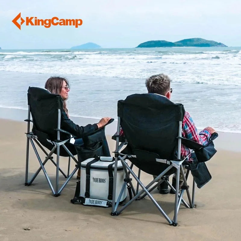 Lumbar Support Foldable Camping Chair with Adjustable Armrest & 4 Storage Pockets, 2pcs