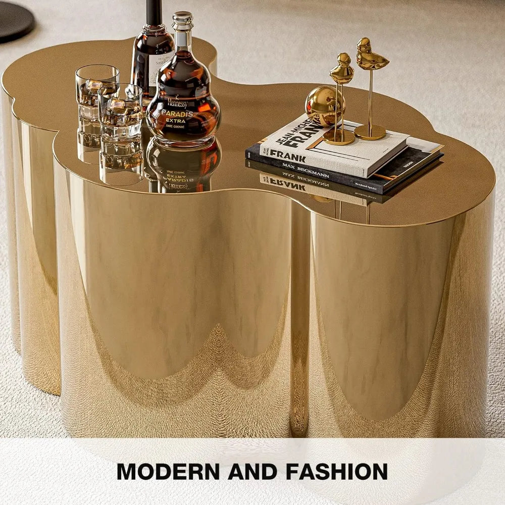 Small Cloud Design Gold Stainless Steel Coffee Table, Durable & Sleek Finish Accent Table