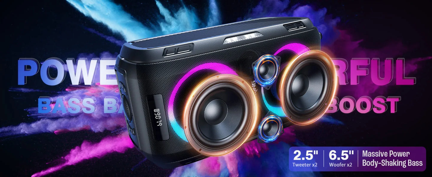 Big Party 250W Peak Large Bluetooth Speaker, Thunderous 120dB Sound, 12 Custom Bass Settings, Colorful Beat Lights, Bluetooth 5.3