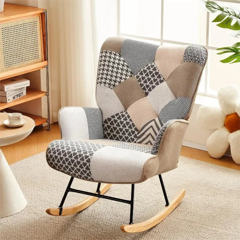 Nursery Rocking Chair with Armrests & High Curved Backrest, 4 Colors of High Quality Stitched Material