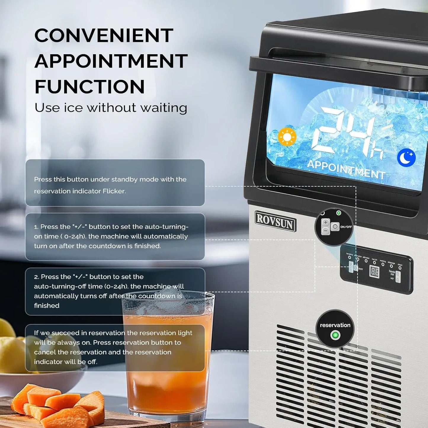 Countertop Ice Maker, Produces 90 lbs. of Ice in 24 Hours, 36 Ice Cubes Per Cycle, 2 Water Supply Methods & Water Filter