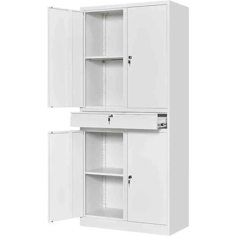 Metal Storage Cabinet 72" Tall with 2 Locking Doors & 5 Adjustable Shelves, Reinforced Metal Frame, Shelves Hold Up to 180 lbs.