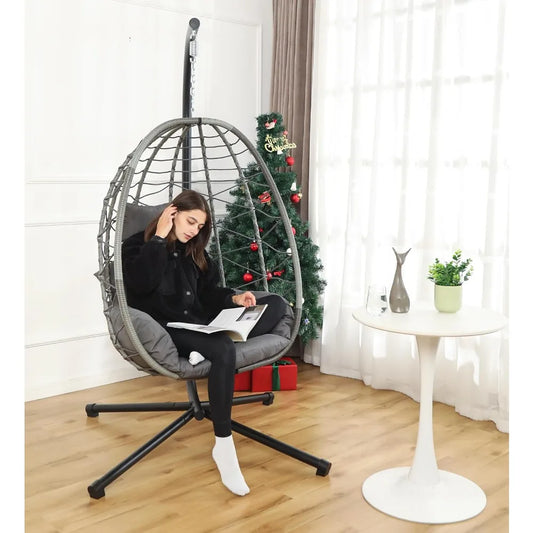 Hanging Egg Chair with Stand, Low Maintenance PE Rattan, Washable & UV Resistant Cushions, Suitable for Indoors or Outdoors