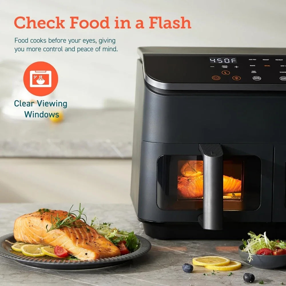 Dual Basket Air Fryer 9 qt. with 8 Fast Functions, Sync Cook, Sync Finish & Shake Basket Reminder Settings