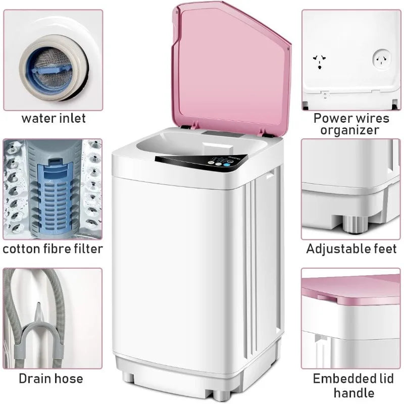 Portable Clothes Washing Machine, User-Friendly Control Panel with 6 Wash Programs & 3 Water Levels, 7.7 lbs. Load Capacity