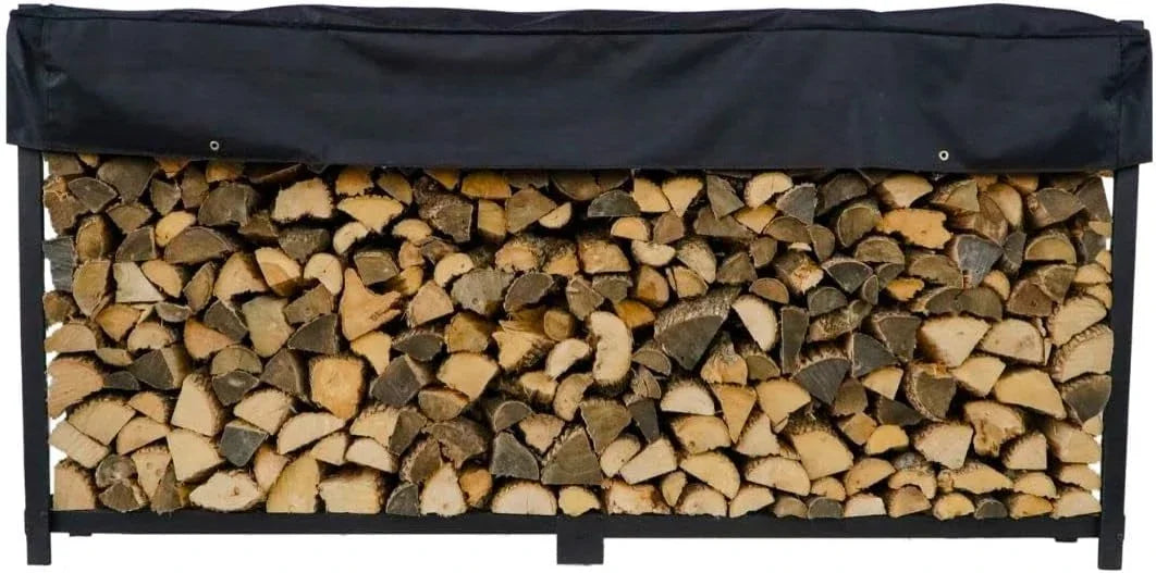 Steel Outdoor Firewood Rack with Black Texture Powder Coat Finish, Available With or Without Cover, Lifetime Structural Warranty, Made In The USA