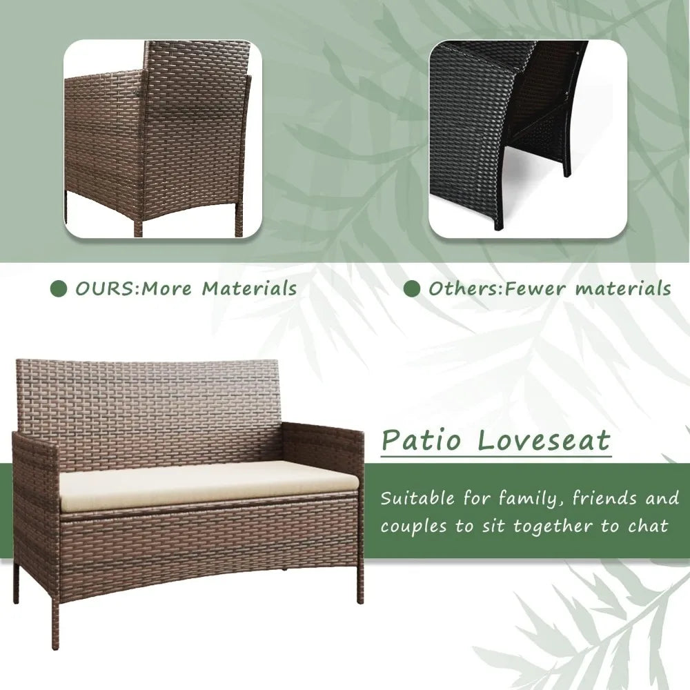 Rattan Wicker Patio Furniture, 4pc & 3pc Conversation Sets, Garden, Backyard, Balcony & Poolside