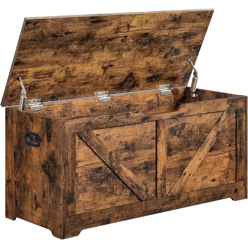 Farmhouse Style Storage Trunk with 2 Safety Hinges & Cut-Out Handles on the Both Sides for Easy Movement