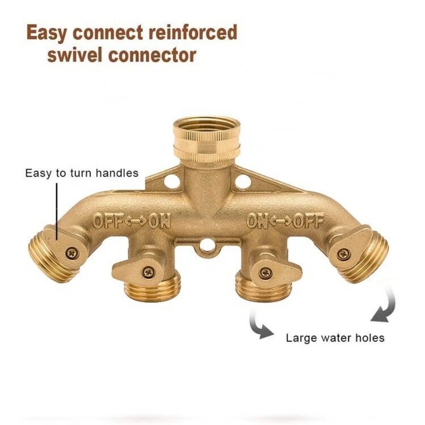 US Heavy Duty 4 Way 3/4" Garden Hose Splitter with Ball Valve Shut Offs