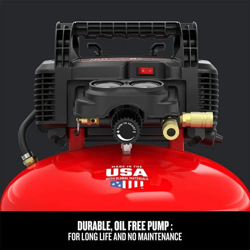 Portable Pancake Air Compressor 6 Gallon, No Maintenance Oil-Free Pump with 13pc Accessory Kit