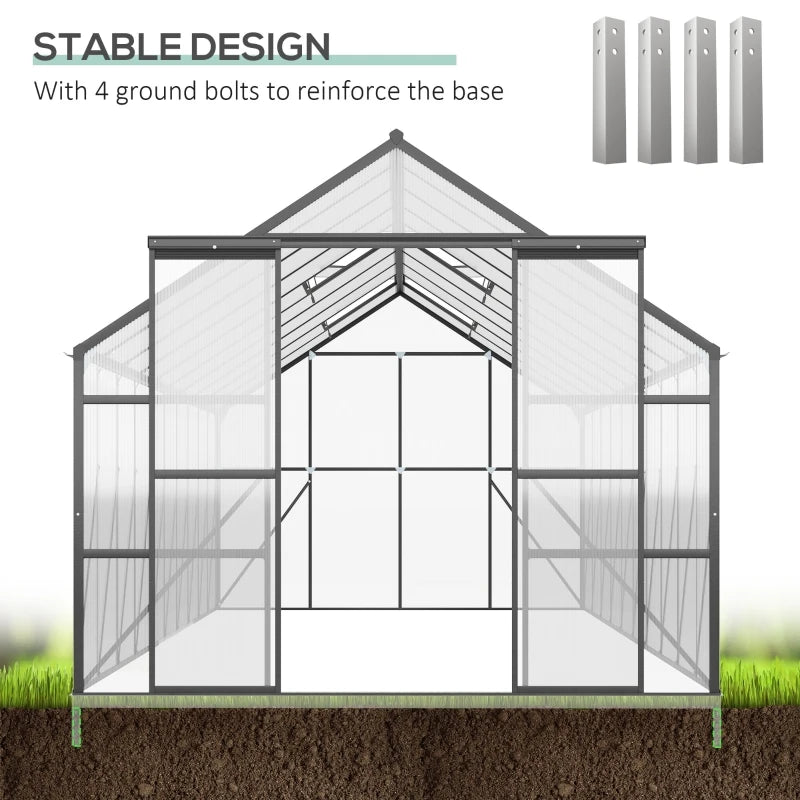 Walk-In 20'x 8' Greenhouse with Aluminum Frame, Polycarbonate Panels & Adjustable Windows for Ventilation, Easy Access Sliding Door