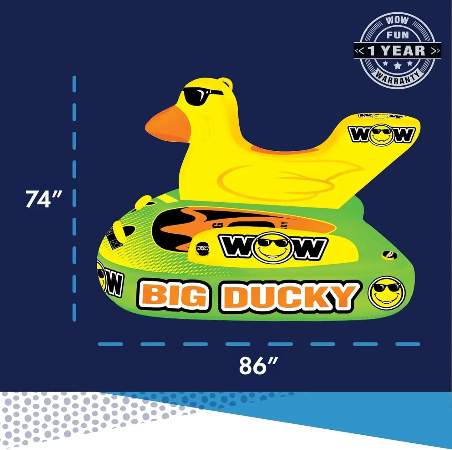 Big Ducky Towable Deck Tube for Boating, Foam Handles with EVA Knuckle Guards, 3-Point Tow System, Hi-Vis Color Design & Side Bumpers