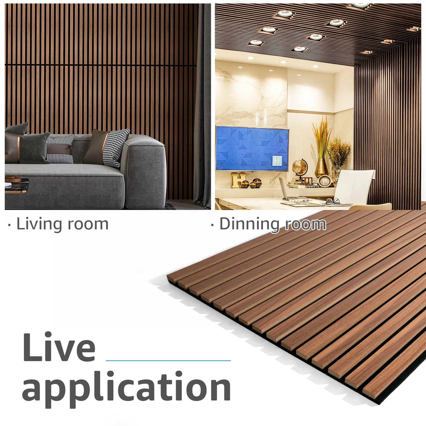 Wood Slat Sound Absorbing Decorative Panels, 23.6" x 47.2", 4pcs