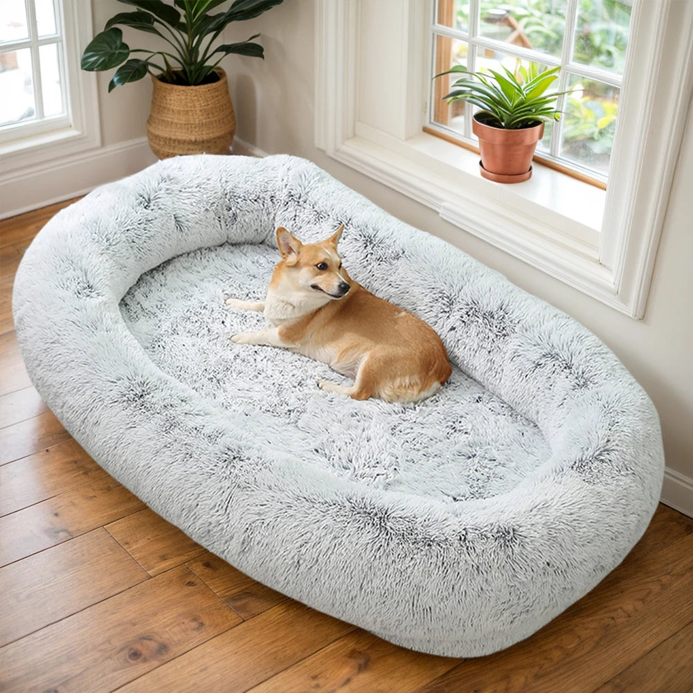 Large Size Human & Dog Bed with Raised All-Around Padded Rim, Large Side Pockets & 2 Carry Handles; Strengthens the Bond with Your Fur Baby