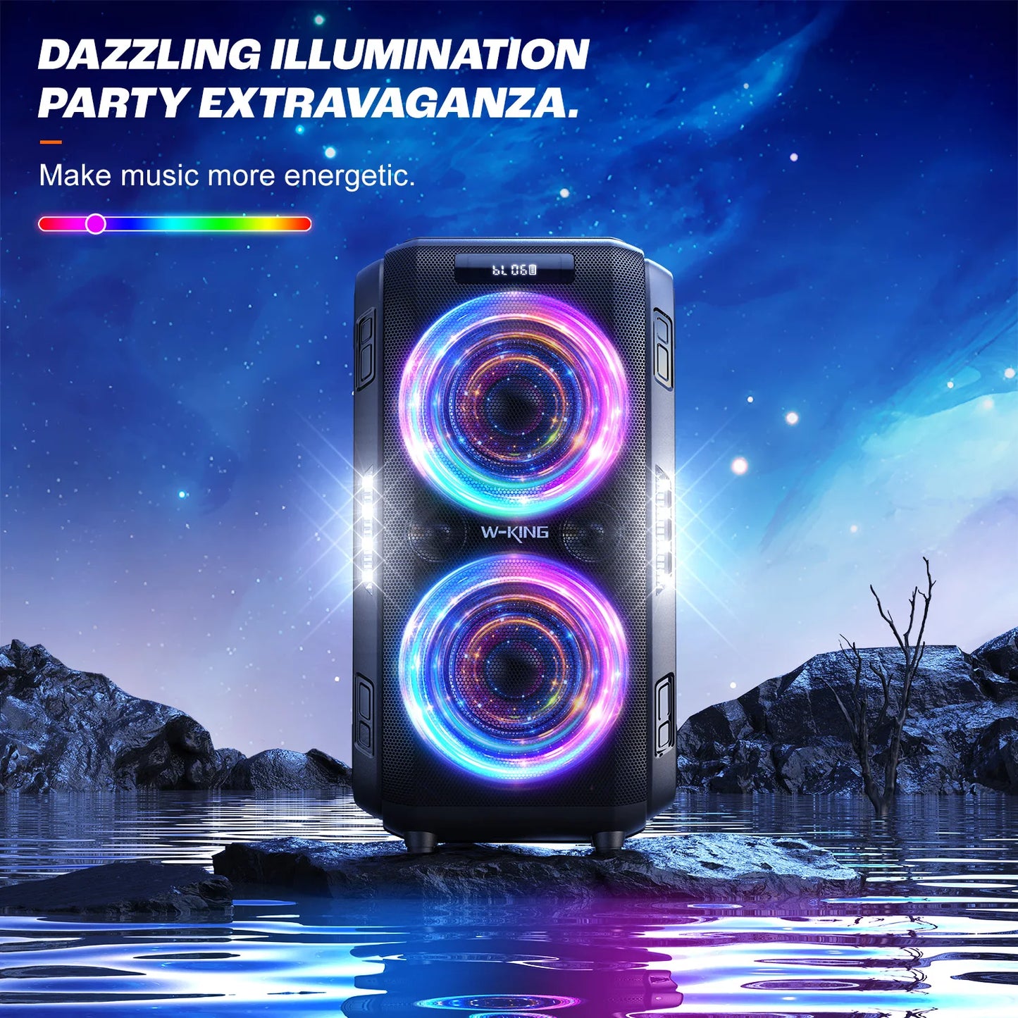 Big Party 250W Peak Large Bluetooth Speaker, Thunderous 120dB Sound, 12 Custom Bass Settings, Colorful Beat Lights, Bluetooth 5.3