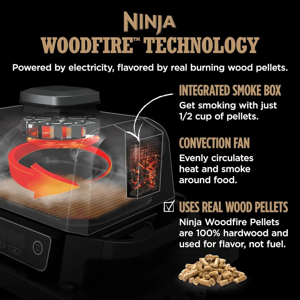 Electric Outdoor Woodfire Pro 7-in-1 Grill & Smoker with Built-In Thermometer, Woodfire Pellets Included