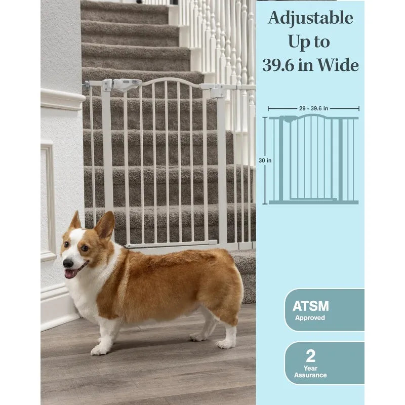 Dog/Toddler Gate for Stairs & Doorways, Pressure-Mounted, Easy Step Auto-Close, Two-Way Walk-Through with Pull & Lift Locking System