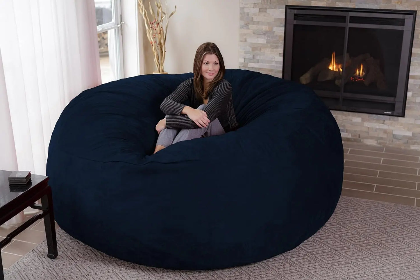 Giant 8' Memory Foam Furniture Beanbag with Removable/Washable Soft Micro Fiber Cover & Child Safety Zipper