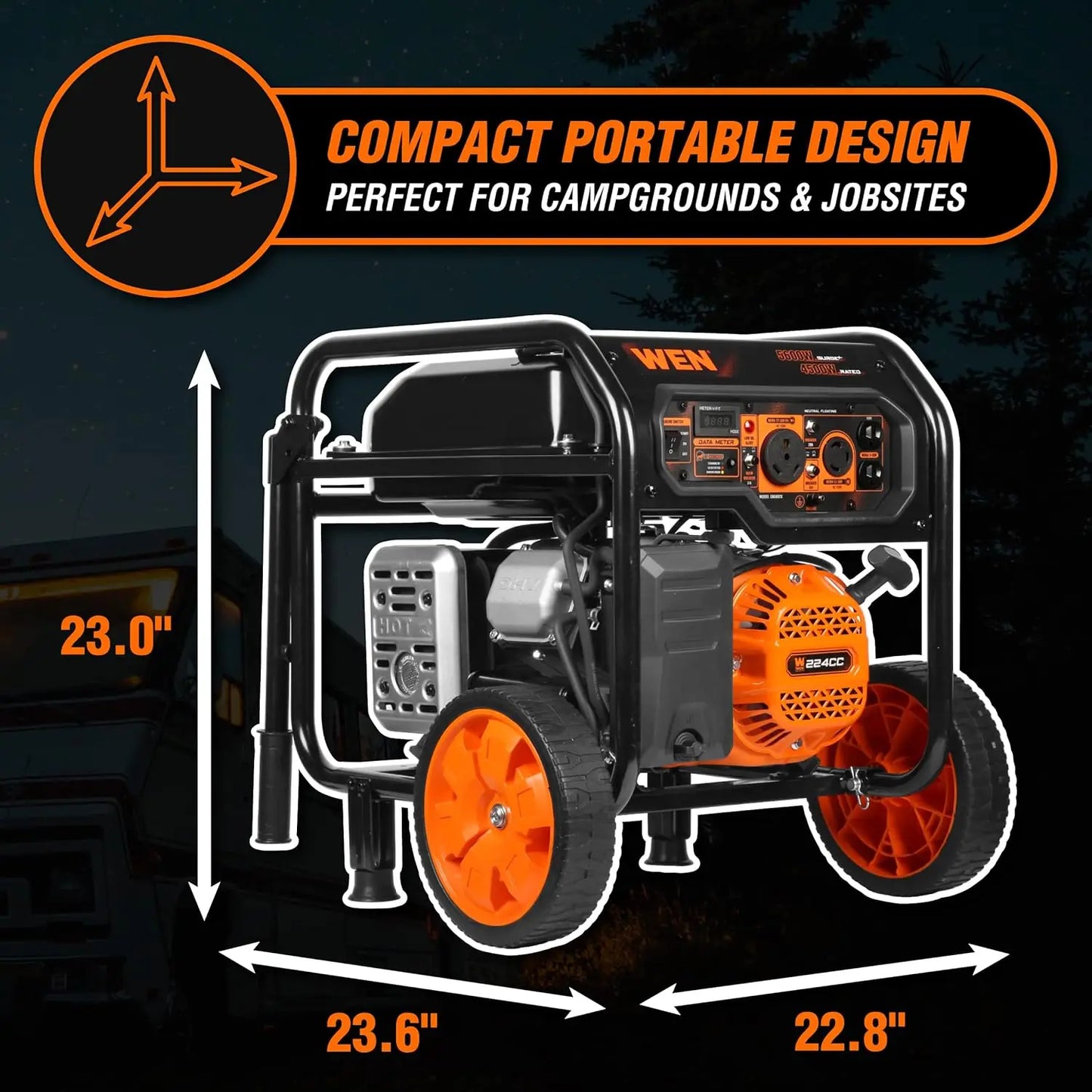 Portable Generator 5600W with Electric Start, 224cc, Transfer Switch & RV Ready with CO Shutdown Sensor