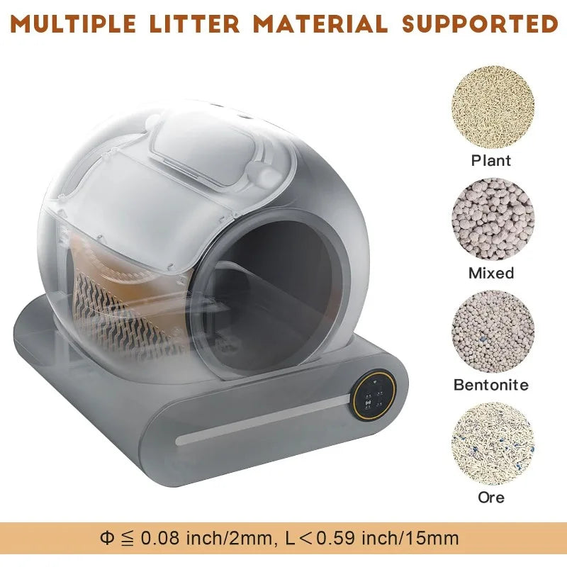 Self Cleaning Cat Litter Box, 65L Extra Large Capacity, APP Control, Ionic Deodorizer System, Low Noise Litter Box for Multiple Cats