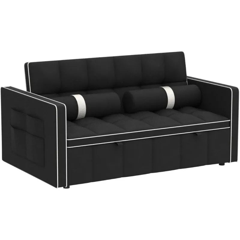 Sleeper Sofa Couch Bed, 3-in-1, Tufted Velvet Convertible Loveseat with Pullout Bed, Adjustable Backrest