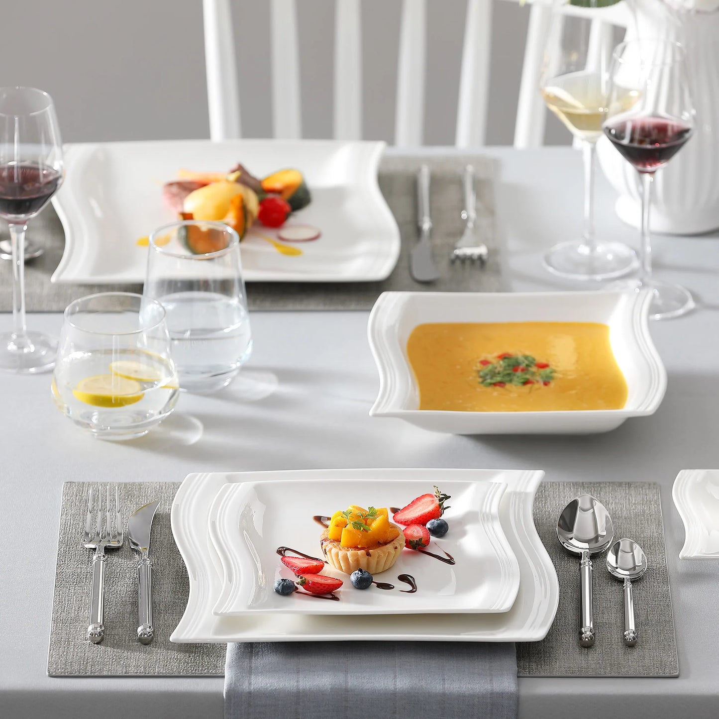 Marble Porcelain Dinnerware Set, Fired at High Temperature, Microwave & Dishwasher Safe, 30pc or 60pc Sets