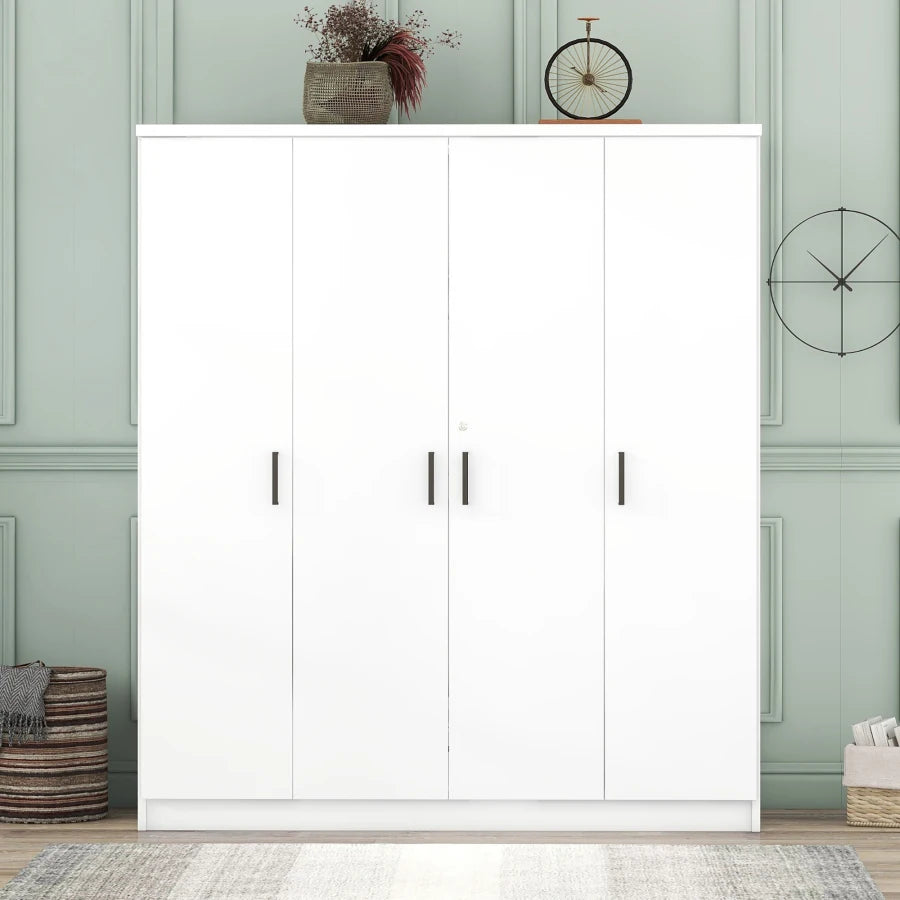 Wardrobe Cabinet Closet with 3 Doors, 2 Storage Drawers, Shelves & Hanging Rail for Clothes