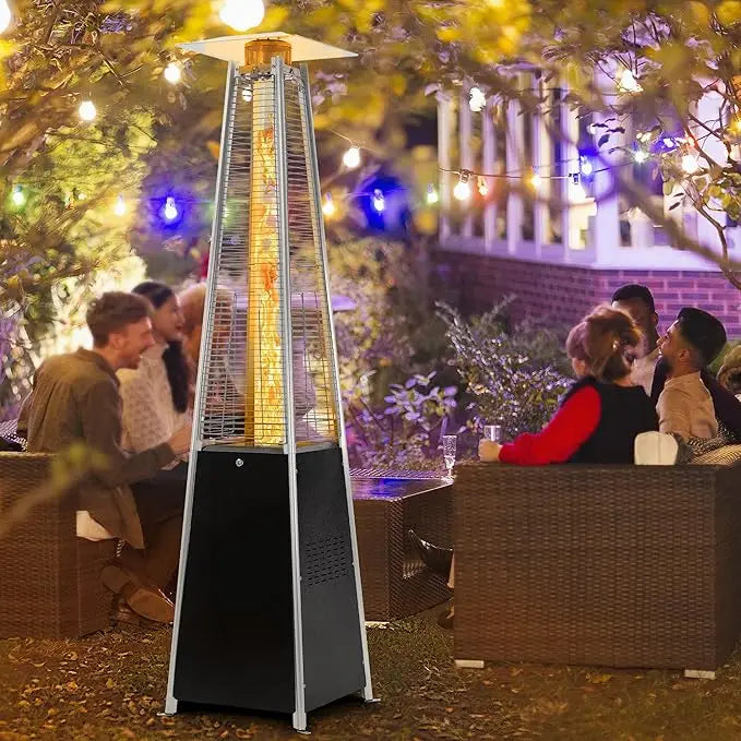 Outdoor Propane Pyramid Patio Heater 48,000 BTU with Detachable Wheels, Push-Button Pulse Ignition System, Auto Shut-Off & Protective Cover