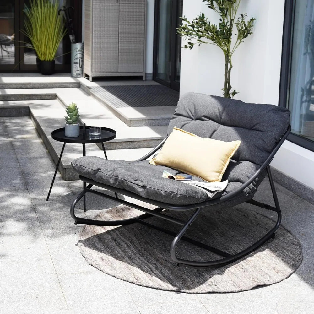 Indoor & Outdoor Metal Lounge Rocking Chair with Thick Tufted Cushions, Electro Coated & Powder Coated Steel Frame