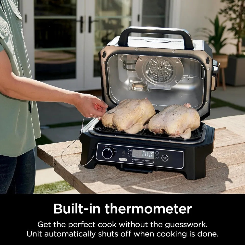 Electric Outdoor Woodfire Pro 7-in-1 Grill & Smoker with Built-In Thermometer, Woodfire Pellets Included