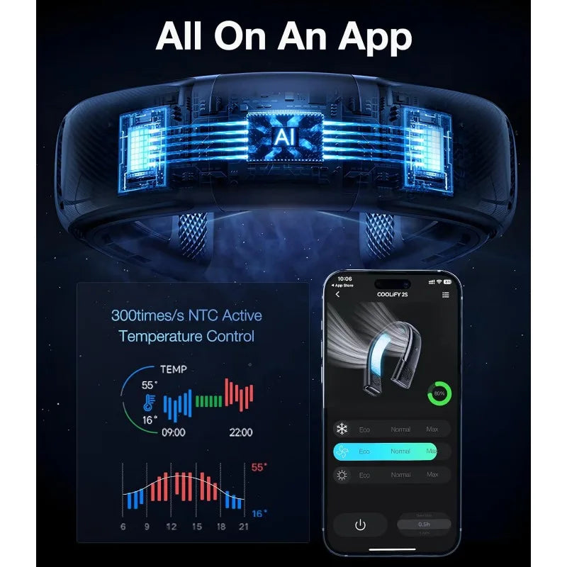 Wearable Neck Air Conditioner with 2 "Against the Neck" Cooling Plates, 5,000mAh Rechargeable Battery