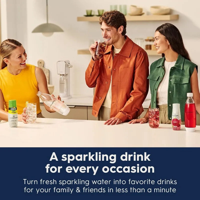 Sparkling Water Maker Bundle with 2x -60L CO2 Cylinders, 2x -1L Dishwasher Safe Carbonating Bottles & 2x -40ml Bubly Drops Flavors