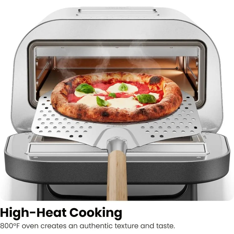 Countertop Electric Indoor Pizza Oven with Dual Heating Elements, 6 Presets, Pizza Stone & Pizza Peel, Heats up to 800°F, Makes 12" Pizzas in Minutes