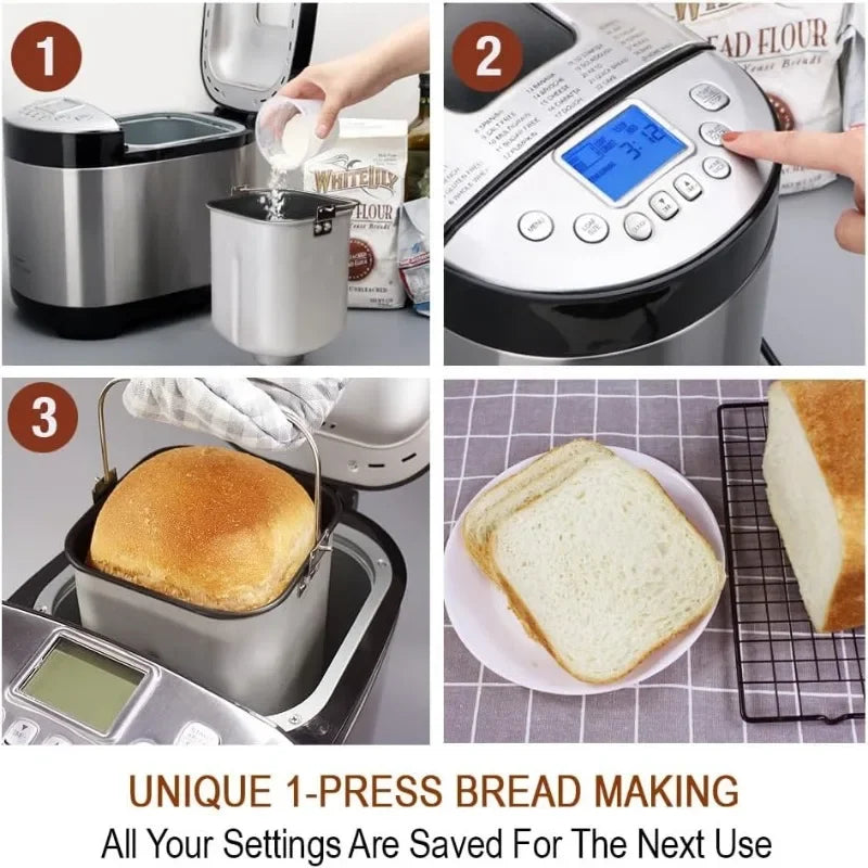 Stainless Steel SMART Bread Maker Machine 29-in-1 with Gluten Free Setting, 21 Bread Menus, 7 Non Bread Menus, 3 Loaf Sizes & 3 Crust Colors