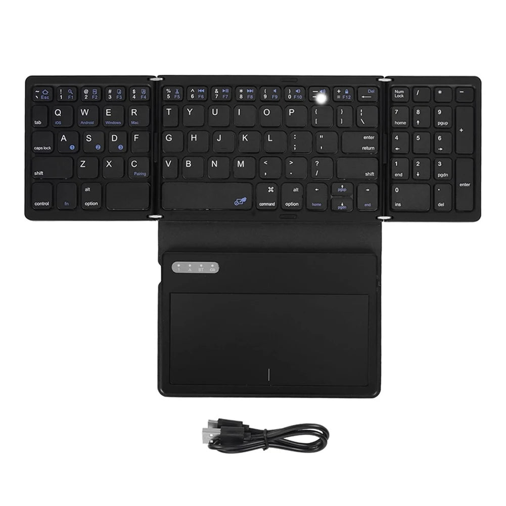 Foldable Bluetooth-Compatible Keyboard with Large Touchpad, Quadruple Folding Portable Travel Keyboard for Android, IOS, Windows