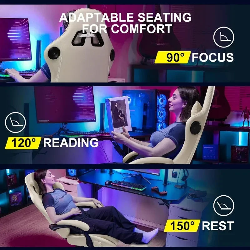 Computer Chair with Footrest, Adjustable Seating, Linkage Armrest & Bluetooth Speakers, High Back Reclining Gaming Chair