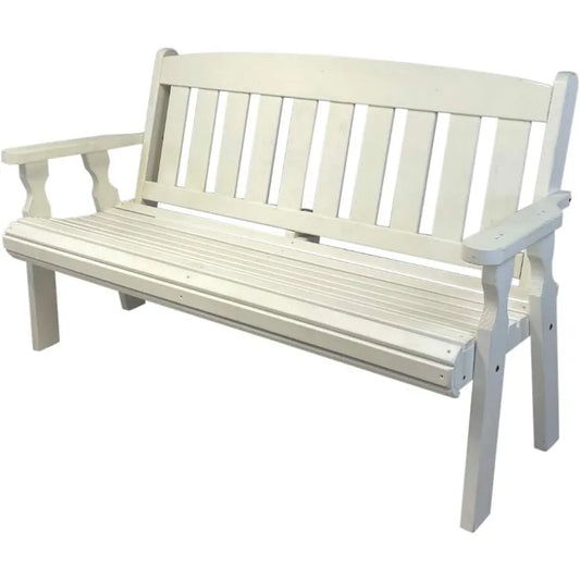 Heavy Duty 4' Roll Back Outdoor Bench in White Stain, Kiln-Dried Pressure Treated Pine for Outdoor Durability