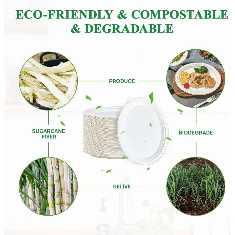 Eco-Friendly, Compostable 12.6"x10" Oval Plates, 125pcs