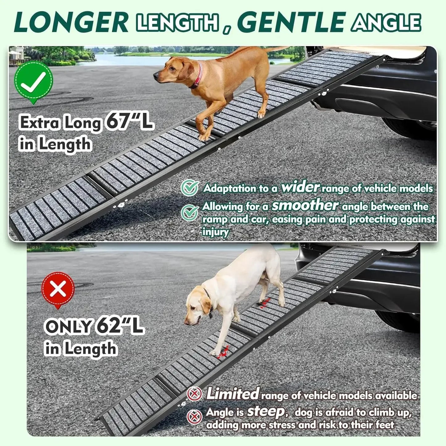 Foldable Dog Ramp 67" with Non Slip Rug Surface, Portable