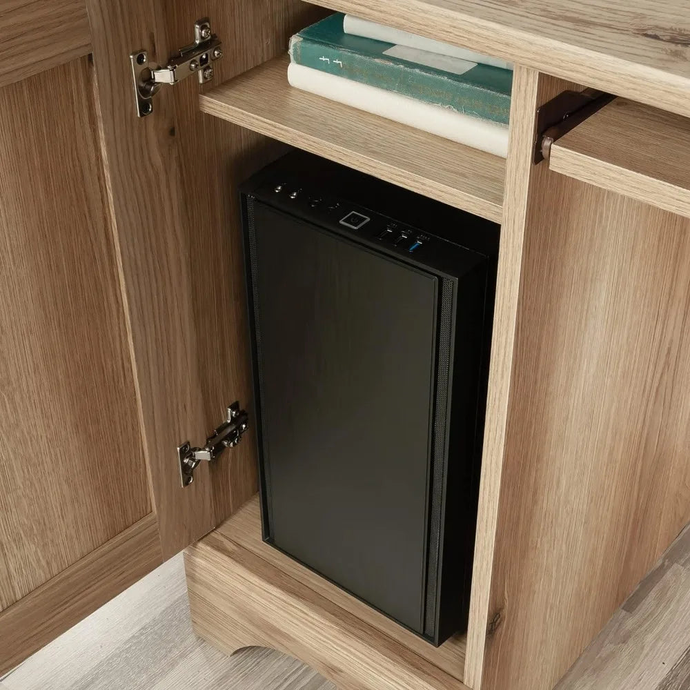 Timber Oak Finish Computer Desk with Slide-Out Keyboard Shelf, 2 Drawers & Behind the Door Computer Tower Storage