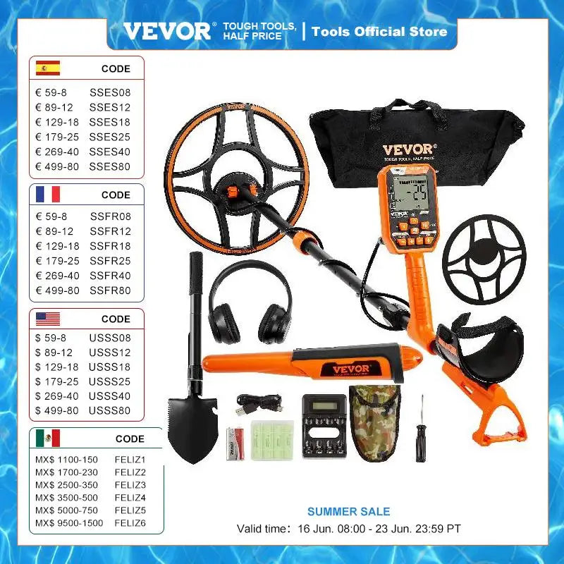 Rechargeable Metal Detector (12" Detection Depth) with IP68 Waterproof Coil, 39"-50" Adjustable Handle & LCD 7 Modes