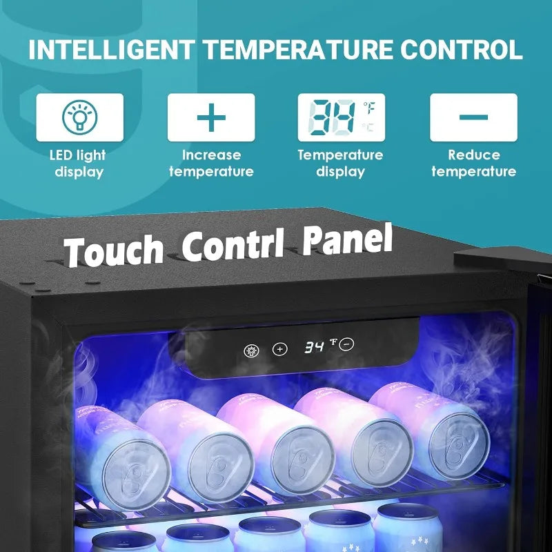 Beverage Refrigerator 126 Can with Glass Door, Adjustable Shelves & Touch Temperature Control