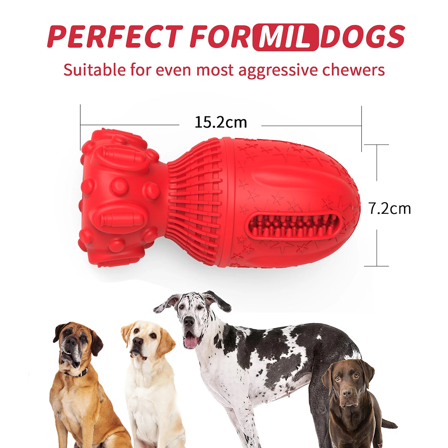 Dog Interactive Rubber Chew Toy, Squeaks When Chewed, Made from Non-Toxic Rubber & Features an Easy Grip Rope