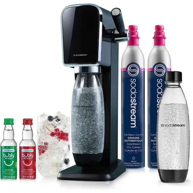 Sparkling Water Maker Bundle with 2x -60L CO2 Cylinders, 2x -1L Dishwasher Safe Carbonating Bottles & 2x -40ml Bubly Drops Flavors