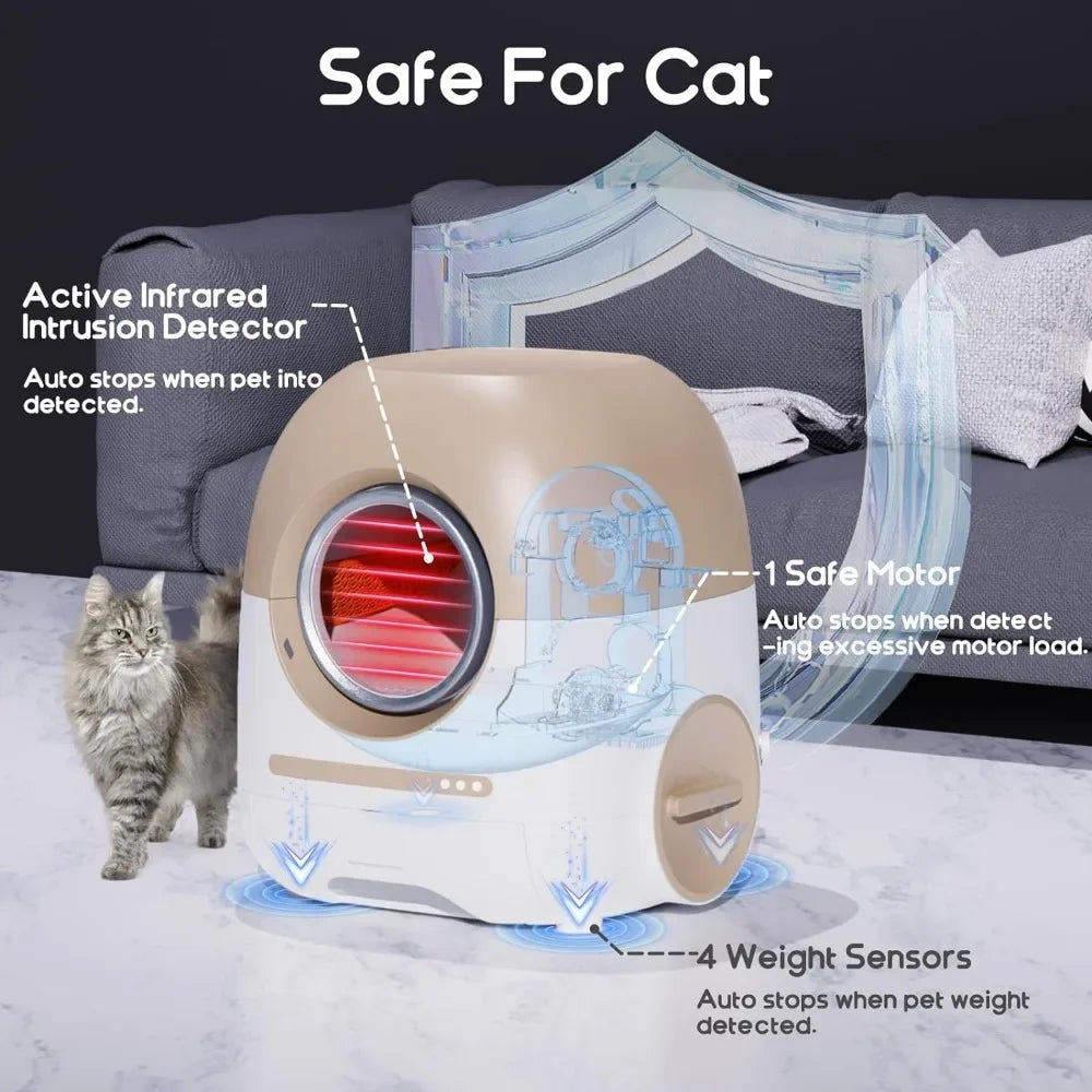 Automatic Self Cleaning Cat Litter Box for Multiple Cats, APP Controlled, Triple Deodorization, Monitors Your Cat's Health